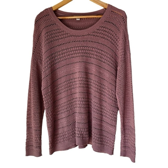J. Jill Mauve Pink Open Weave Crochet Long Sleeve Knit Sweater MP - Picture 4 of 7